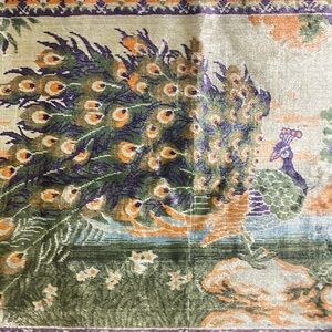 Vintage Peacock Tapestry Wall Hanging in Green, Purple & Peach